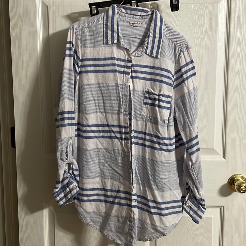 Women- Westport, long sleeve shirt with roll up sleeves, size: 2X, color: blue